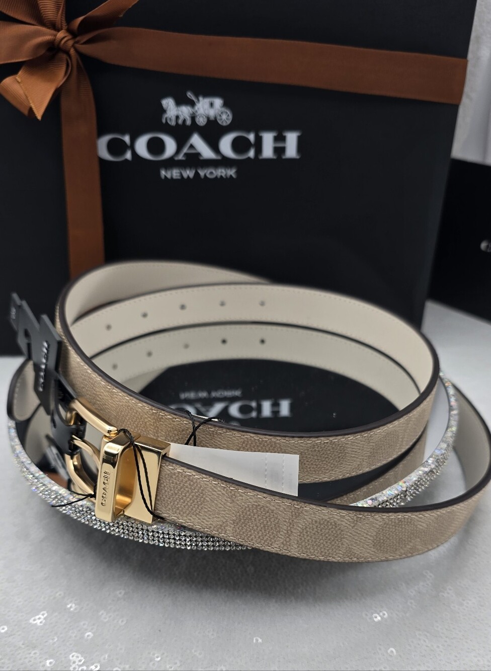 Coach Harness Buckle Cut To Size Reversible Belt 25mm Leather Sand/Chalk - Picture 2 of 9